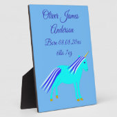 Plaque Photo Cute Blue Baby Boy Unicorn Faire-part de naissance (Côté)