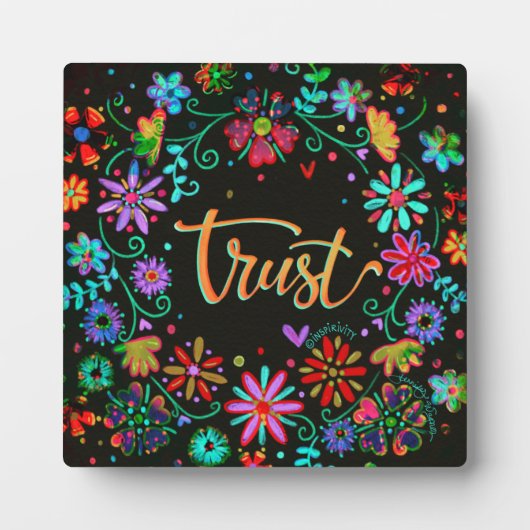 Plaque Photo Cute Boho Black Floral Trust Inspirivity (Devant)