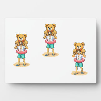 Plaque Photo Cute Cartoon Man with Giant Teddy Bear Summer Fun