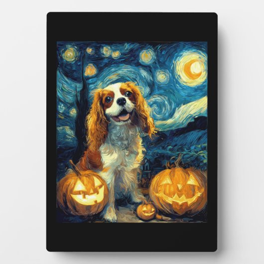 Plaque Photo Cute Cavalier King Charles Spaniel Dog Halloween J (Devant)