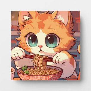 Plaque Photo Cute Chat Mange Ramen nouilles