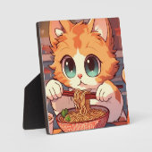 Plaque Photo Cute Chat Mange Ramen nouilles (Recto)