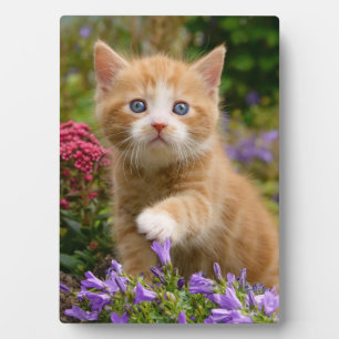 Plaque Photo Cute chaton gingembre dans un jardin