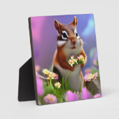 Plaque Photo Cute Chipmunk avec Fleurs (Recto)