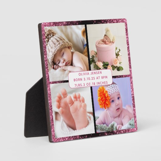 Plaque Photo Cute Custom Nouveau-né bébé fille naissance Statis (Recto)