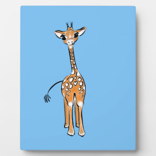Plaque Photo Cute Giraffe dessin animaux safari bleu