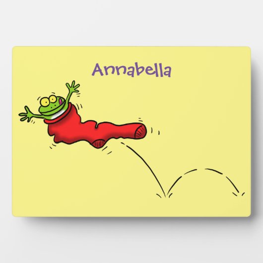 Plaque Photo Cute grenouille dans une chaussette rouge saut de (Devant)