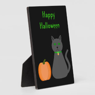 Plaque Photo Cute Halloween Chat et Citrouille Personnalisé