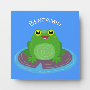 Plaque Photo Cute happy green frog cartoon illustration