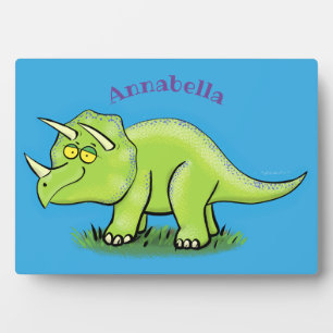Plaque Photo Cute happy green triceratops dinosaur cartoon