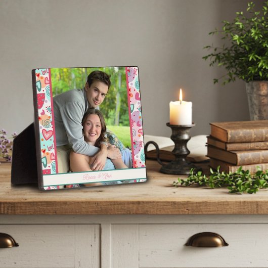 Plaque Photo Cute Love Hearts Photo Noms Customisés