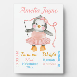 Plaque Photo Cute Penguin Ballerina Rose Baby Girl Statistiques