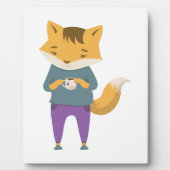 Plaque Photo Cute renard avec tasse de thé (Devant)