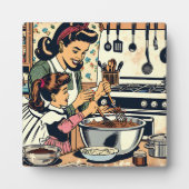 Plaque Photo Cute Retro Maman et Fille Cuisiner ensemble (Devant)