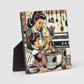 Plaque Photo Cute Retro Maman et Fille Cuisiner ensemble (Recto)
