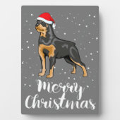 Plaque Photo Cute Rottweiler Santa Hat Joyeux costume de Noël (Devant)