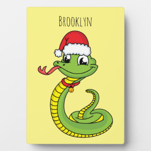 Plaque Photo Cute serpent vert avec chapeau santa dessin animé