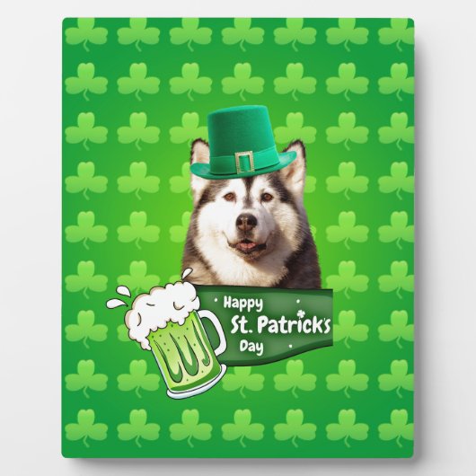 Plaque Photo Cute Siberian Husky Chien Casquette St. Patrick's (Devant)