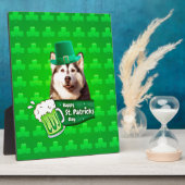 Plaque Photo Cute Siberian Husky Chien Casquette St. Patrick's (Côté)