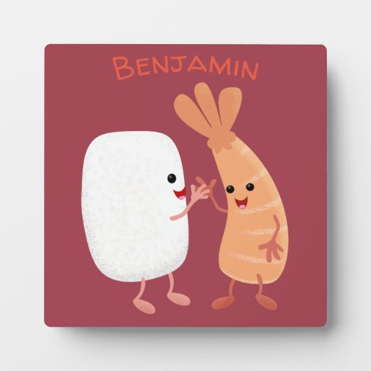 Plaque Photo Cute sushi riz crevettes amis dessin animé (Devant)