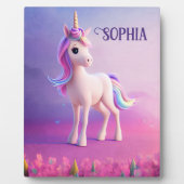 Plaque Photo Cute Unicorne Blanche Avec Rose & Bleu Mane (Devant)