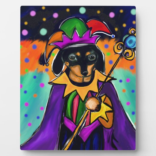PLAQUE PHOTO DACHSHUND MARDI GRAS (Devant)