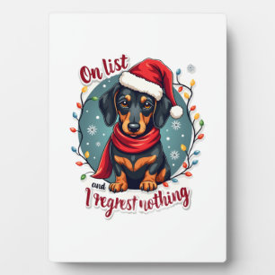 Plaque Photo Dachshund Père Noël sur la liste des vilains Dachs