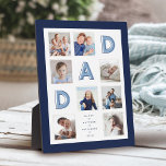 Plaque Photo DAD Blue Lettres Famille Photo Collage Marine Fram<br><div class="desc">Envoyez un beau cadeau personnalisé à votre Père (DAD) qu'il chérira pour toujours. Plaque de collage de photos de famille personnalisée pour afficher vos propres photos de famille et souvenirs spéciaux. Notre design comprend un design simple de 8 photos collage grille avec des lettres "DAD" affichées dans la conception grille....</div>