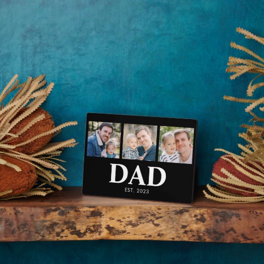 Plaque Photo Dad Established Script Black 3 Picture Father (Côté)