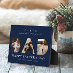 Plaque Photo DAD Photo Fête des pères marine Monogramme personn<br><div class="desc">Plaque de papa personnalisée unique et mémorable. Le design comprend les lettres "DAD" avec une photo personnalisée affichée dans chaque lettre. Customisez avec les initiales à trois lettres de papa en haut, avec le nom complet. Ajoutez votre nom pour une photo de garde de fête des pères vraiment personnalisée. Fait...</div>