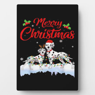 Plaque Photo Dalmatien Chien Lumières de Noël Chapeau de Père N