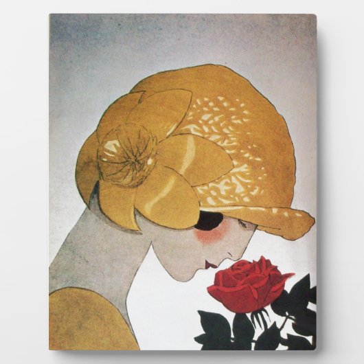 PLAQUE PHOTO DAME AVEC ROSE ROUGE (Devant)