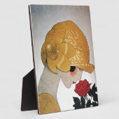 PLAQUE PHOTO DAME AVEC ROSE ROUGE (Côté)