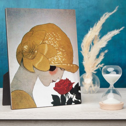 PLAQUE PHOTO DAME AVEC ROSE ROUGE (Côté)