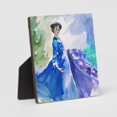 Plaque Photo Dame en Robe Bleue - Peinture aquarelle (Recto)