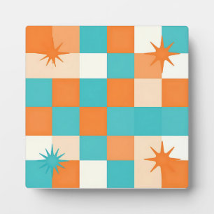 Plaque Photo Damier en éclat d'étoile sarcelle orange Rétro