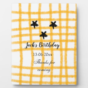 Plaque Photo damier jaune noir ajouter date anniversaire nom