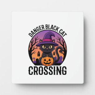 Plaque Photo Danger Halloween Chat Noir Traversée