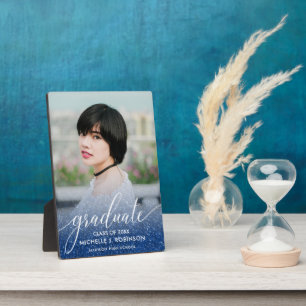 Plaque Photo Dark Blue Glitter Ombre Girly Photo Graduation