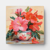 Plaque Photo De Belles Fleurs Hibiscus, Roses/Rouges, (Devant)