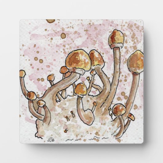 Plaque Photo Décor d'aquarelle de champignon Shitake avec cheva (Devant)