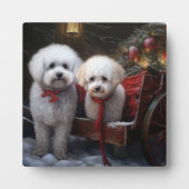 Plaque Photo Décor de Noël Bichon Frise Snowy Sleigh (Devant)