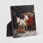 Plaque Photo Décor de Noël Bull Terrier Snowy Sleigh (Recto)