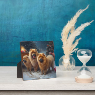 Plaque Photo Décor de Noël Chariot de Neige Chow Chow