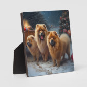 Plaque Photo Décor de Noël Chow Chow Snowy Sleigh (Recto)