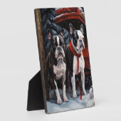 Plaque Photo Décor de Noël de Boston Terrier Snowy Sleigh (Côté)