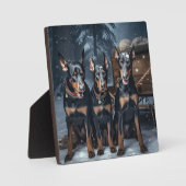 Plaque Photo Décor de Noël Doberman Snowy Sleigh (Recto)
