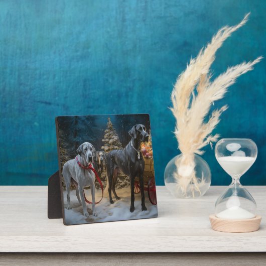 Plaque Photo Décor de Noël du grand Dane Snowy Sleigh (Insitu)