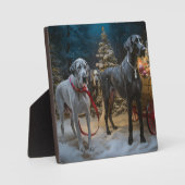 Plaque Photo Décor de Noël du grand Dane Snowy Sleigh (Recto)