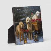 Plaque Photo Décor de Noël Goldendoodle Snowy Sleigh (Recto)